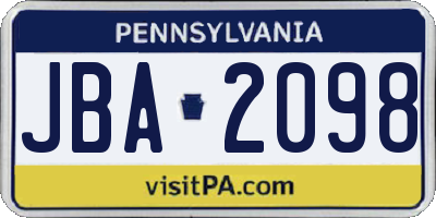 PA license plate JBA2098