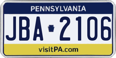 PA license plate JBA2106