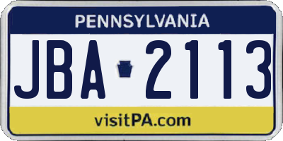 PA license plate JBA2113