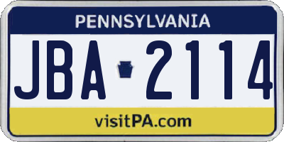 PA license plate JBA2114