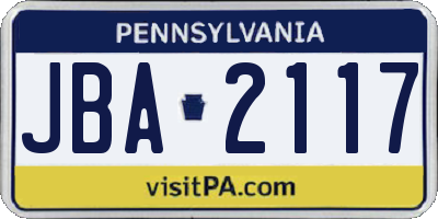PA license plate JBA2117