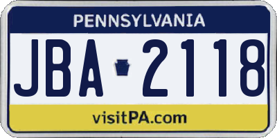 PA license plate JBA2118