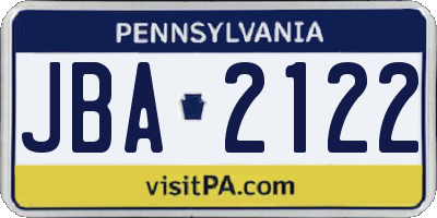 PA license plate JBA2122