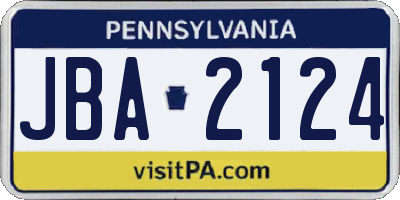 PA license plate JBA2124