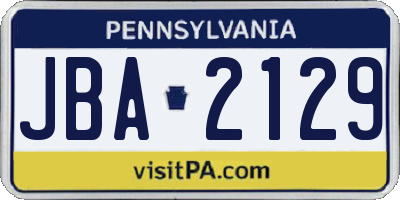 PA license plate JBA2129