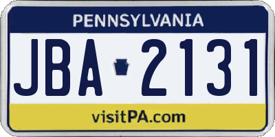 PA license plate JBA2131
