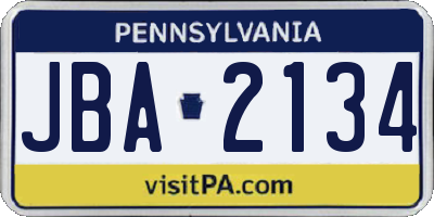 PA license plate JBA2134