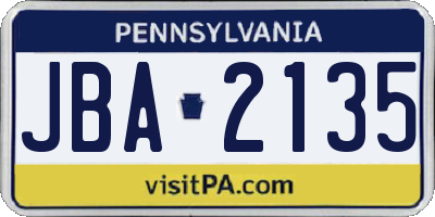 PA license plate JBA2135