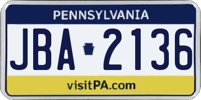 PA license plate JBA2136