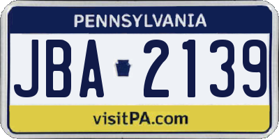 PA license plate JBA2139