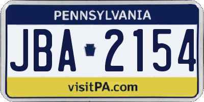 PA license plate JBA2154