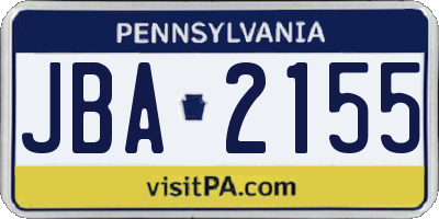 PA license plate JBA2155