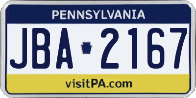 PA license plate JBA2167