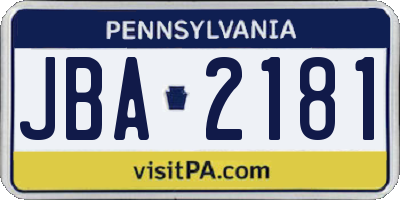 PA license plate JBA2181