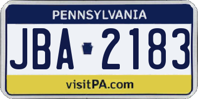 PA license plate JBA2183