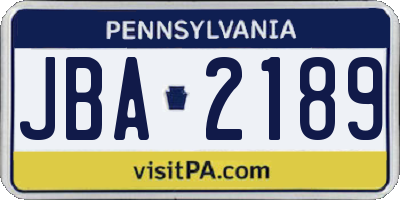 PA license plate JBA2189
