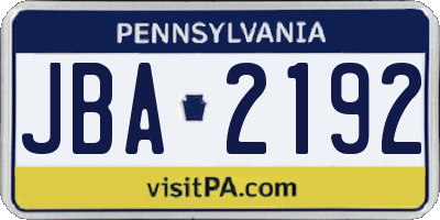 PA license plate JBA2192