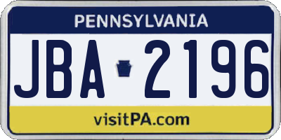PA license plate JBA2196