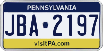 PA license plate JBA2197