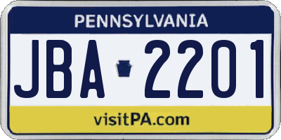 PA license plate JBA2201