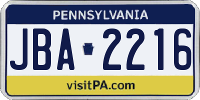 PA license plate JBA2216