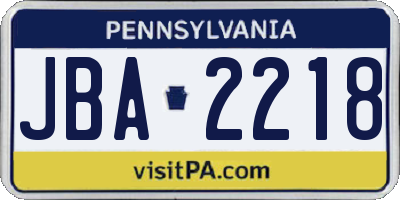 PA license plate JBA2218