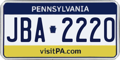 PA license plate JBA2220