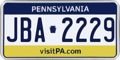 PA license plate JBA2229