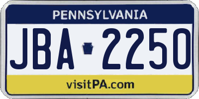 PA license plate JBA2250