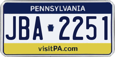 PA license plate JBA2251