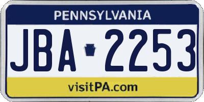 PA license plate JBA2253