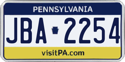 PA license plate JBA2254