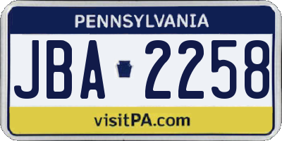PA license plate JBA2258