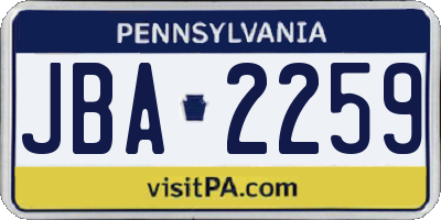 PA license plate JBA2259