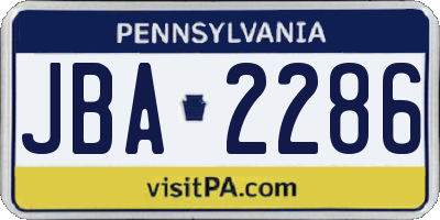 PA license plate JBA2286