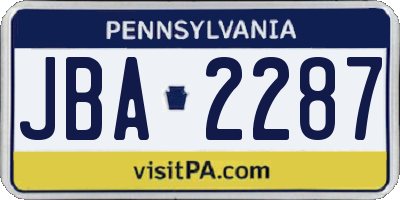 PA license plate JBA2287