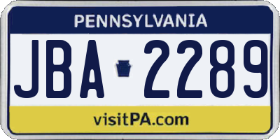 PA license plate JBA2289