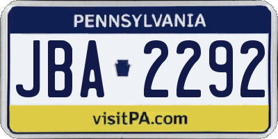 PA license plate JBA2292