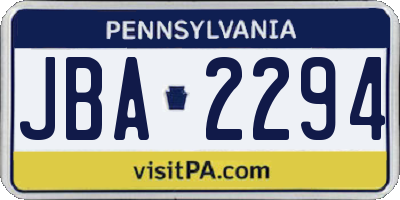 PA license plate JBA2294