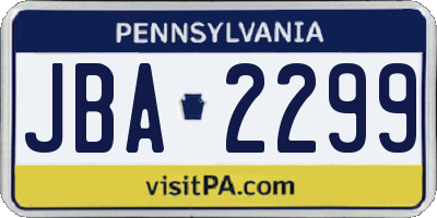PA license plate JBA2299