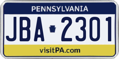 PA license plate JBA2301