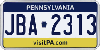 PA license plate JBA2313