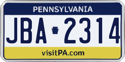 PA license plate JBA2314