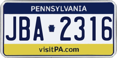 PA license plate JBA2316