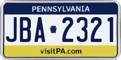 PA license plate JBA2321