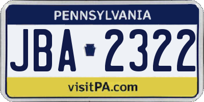 PA license plate JBA2322