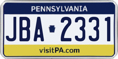 PA license plate JBA2331