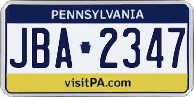 PA license plate JBA2347