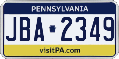 PA license plate JBA2349