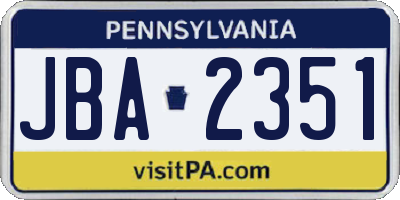 PA license plate JBA2351